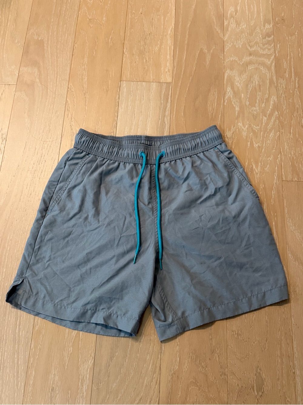 George Men's Swim Trunks in Gray with Teal Drawstring